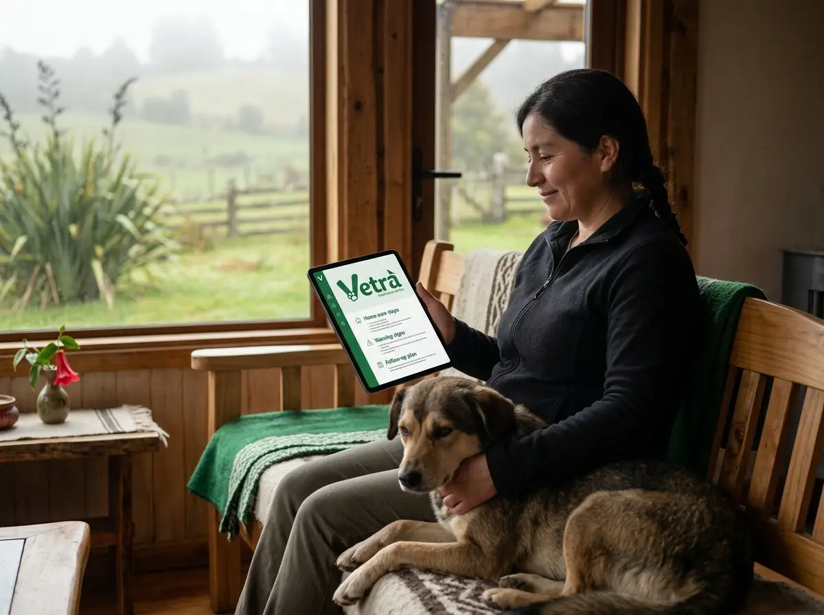 Mascota tranquila con tutor después de consulta